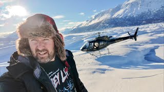 Helicopter Tour amp Landing On Middle Of Massive ALASKA Glacier  Knik River Of Ice  Snowy Mountains [upl. by Kcirdez]