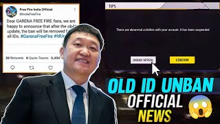 GOOD NEWS 🤩 FREE FIRE OLD ACCOUNT UNBAN  UNBIND FEATURE OB43 UPDATE  RKG ARMY [upl. by Eentroc]