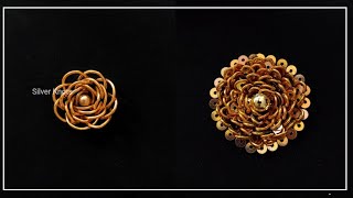 Zardosi rose flower using normal needle  3d zardosi flower work  French wire flower designs [upl. by Karon]