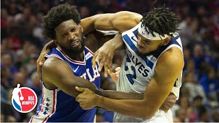 Joel Embiid and KarlAnthony Towns fight get ejected in Timberwolves vs 76ers  NBA Highlights [upl. by Suzan]