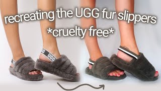 DIY UGG Fluff Fur Slippers  recreating the UGG Fluff Yeah Slide Slippers cruelty free [upl. by Garretson]