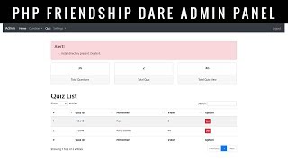 PHP Friendship Dare Quiz script Admin panel Demo [upl. by Yras]