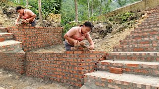 Single girl build a retaining wall with red bricks  weed the corn garden [upl. by Rozina]