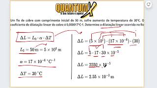 Um fio de cobre com comprimento inicial de 50m sofre aumento  Questões de Física Quantum X [upl. by Ahsilra]