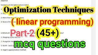 Optimization Techniques MCQ Questions Part 2 [upl. by Timofei272]