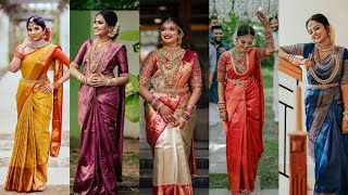 Kerala hindu bridal saree looks 💜❤️  Trending bridal sarees  looks 💛💚 [upl. by Eisned]