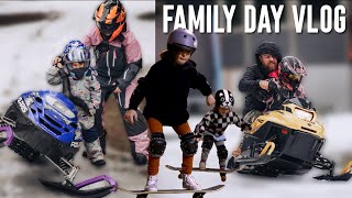 Family skateboard amp snowmobile day for BC Family Day Vlog [upl. by Nabroc]