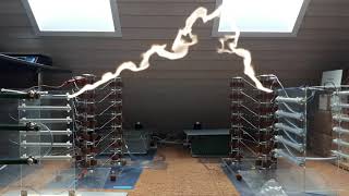 cockroft walton high voltage multiplier with flashover at the end [upl. by Delmore]