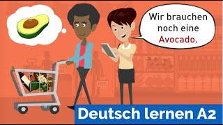 Deutsch lernen mit Dialogen  Tina und Daniel kaufen im Supermarkt ein  Wortschatz Lebensmittel [upl. by Hsara875]