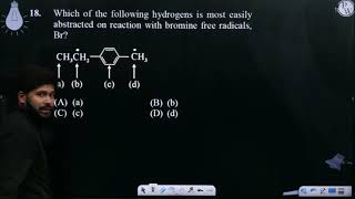 Which of the following hydrogens is most easily abstracted on reaction with bromine free radical [upl. by Gen]