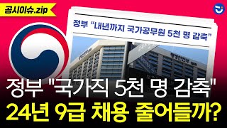 정부 quot내년까지 국가직 공무원 5천 명 감축quot 24년 국가직 9급 선발 경쟁률 영향은ㅣ공시이슈zip [upl. by Mazur]