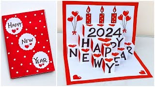 DIY Happy New Year greeting card 2024  New year 3D pop up card  How to make new year card [upl. by Fillbert]