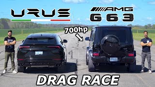 Lamborghini Urus vs 700HP MercedesAMG G63  DRAG amp ROLL RACE [upl. by Ailemor]