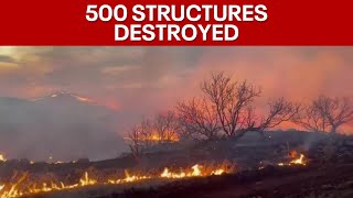 Texas Panhandle wildfires Deadly fires destroy up to 500 structures [upl. by Delbert]