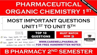 pharmaceutical organic chemistry 2nd semester important questions  POC 1  Carewell Pharma [upl. by Atinev666]