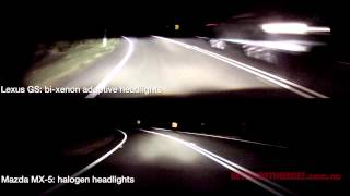 Xenon vs Halogen headlight comparison also Static vs Adaptive headlights [upl. by Akinit]