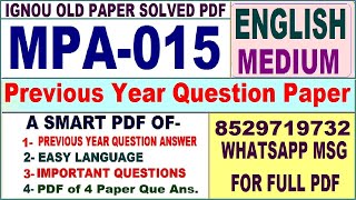 MPA 015 Previous Year Question Paper Solved in English  mpa 015 important questions with answers [upl. by Scrogan]