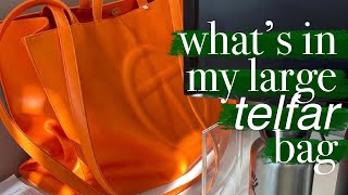 LARGE ORANGE TELFAR SHOPPING BAG  Whats In My Everyday Work Bag [upl. by Loesceke]