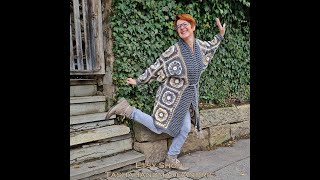 ETSY CARDIGAN Gehäkelte Lange Jacke Mantel LXLXXL Handmade Crochet Granny Squares Cardigan [upl. by Vezza]