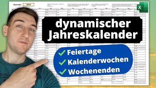 Excel Kalender 2024  mit Feiertagen Kalenderwochen amp Wochenenden ewiger Jahreskalender [upl. by Ilaw522]