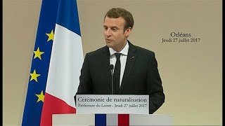 Cérémonie de naturalisation à Orléans quotBienvenue dans la Républiquequot dit Emmanuel Macron [upl. by Wampler]