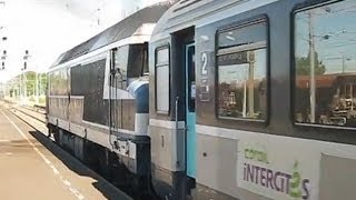 France SNCF Class CC 72000 diesel no 72064 departs St Germain des Fosses on a LyonTours train [upl. by Kubis726]