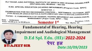 Paper SolutionFundamental of Hearing Hearing Impairment and Audiological Management10092023 [upl. by Ennaer]