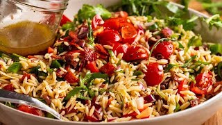 Italian Orzo salad risoni with CRISPY SALAMI BITS [upl. by Leahcar]