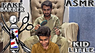 ASMR FAKE BARBER HAIRCUT 💈WITH LITTLE KID INDOOR ASMR [upl. by Nibroc]