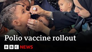 Pause in fighting holds as Gaza children get polio vaccine  BBC News [upl. by Eilyk]