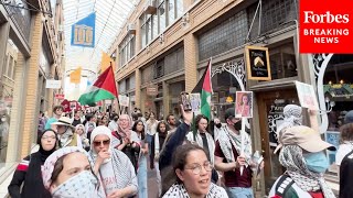 ProPalestinian Protesters March On University Of Michigan Campus In Ann Arbor [upl. by Rehtnug]