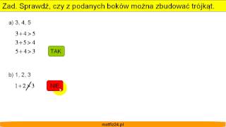 Własności trójkąta  Czy z podanych boków zbudujemy trójkąt  Matfiz24pl [upl. by Lauter]