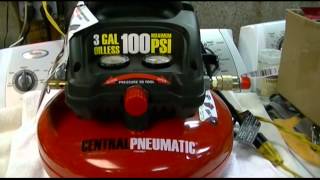 Harbor Freight  Central Pneumatic 3 Gallon Oilless Pancake Style Air Compressor Review [upl. by Novonod275]