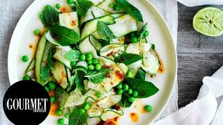 Zucchini pea and mint salad with spiced lamb ribs  Gourmet Traveller [upl. by Sivel]