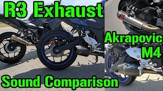 Yamaha R3 Exhaust Comparison Akrapovic vs M4 [upl. by Vasyuta]