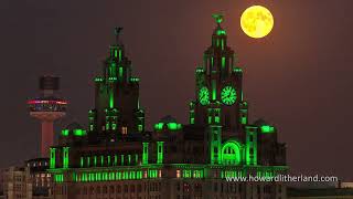 Time lapse video of the September 2024 supermoon rising over the Liverpool skyline [upl. by Cesya619]