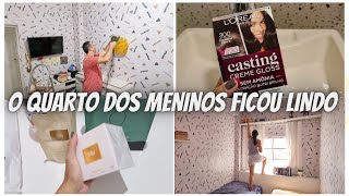 O QUARTO DOS MENINOS FICOU LINDO  DECORAÇÃO  PRATELEIRA  RECEBIDOS  COMPRINHAS  PINTEI O CABELO [upl. by Atiken]