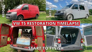 RESTORING A VW T5 In 10 MINUTES Conversion Restoration Volkswagen Transporter Camper Van Conversion [upl. by Sweatt]