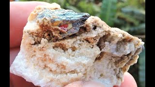 Realgar crystal on Stibnite mineral specimen from Neo Kallintiri at the Rhodope Mountains in Greece [upl. by Cello]