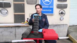 Mercedes Coil Spring Removal Doing it Safely with the Right Tool [upl. by Ecirtnahc]