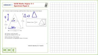 GCSE Maths EDEXCEL Higher Specimen Paper 2 Q22 frustums [upl. by Ludovico]