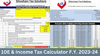 89 relief and Income Tax Calculator in excel download for FY 202324 AY 202425  10E [upl. by Eleahcim436]