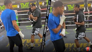 FLOYD MAYWEATHER TEACHING DEVIN HANEY SHOULDER ROLL DEFENSE amp HOW TO THROW POWER JABS [upl. by Justen]