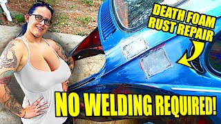 NO WELD RUST REPAIR ☠DE4TH FOAM💀 Removal 🛠️  1974 VW Super Beetle [upl. by Vanya]