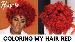 How I Dyed My Natural Hair Bright Red Without Bleach at HOME [upl. by Leamhsi]