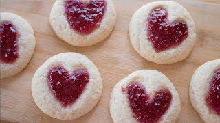 How to Make HeartShaped Thumbprint Jam Cookies Raspberry Flavor [upl. by Zzabahs]