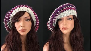 How to Crochet a Slouchy Beret Hat Pattern 739│by ThePatternFamily [upl. by Akibma693]