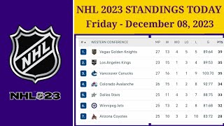 NHL Standings Today as of December 08 2023  NHL Highlights  NHL Reaction  NHL Tips [upl. by Nnaj]