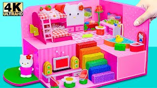 Building Hello Kitty Pink Bedroom with Two Bed Kitchen Set from Cardboard ❤️ DIY Miniature House [upl. by Enomar852]