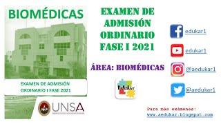 SOLUCIONARIO ADMISION ORDINARIO UNSA FASE I 2021  BIOMÉDICAS [upl. by Einama]